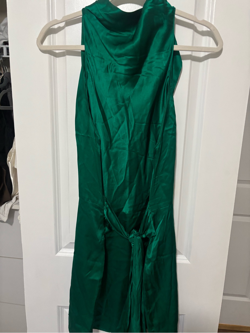 Amanda Uprichard Emerald Green Satin Mini Dress With Tie Detail